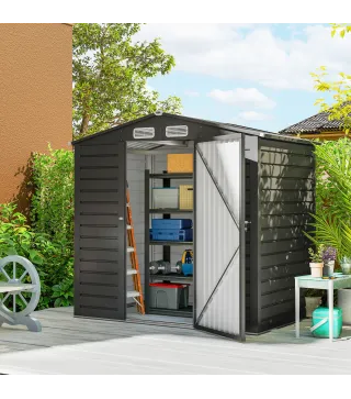 Caseta de Jardín Exterior 190x131x188 cm Cobertizo Metálico con 2 Ventilaciones y Puerta para Herramientas Gris