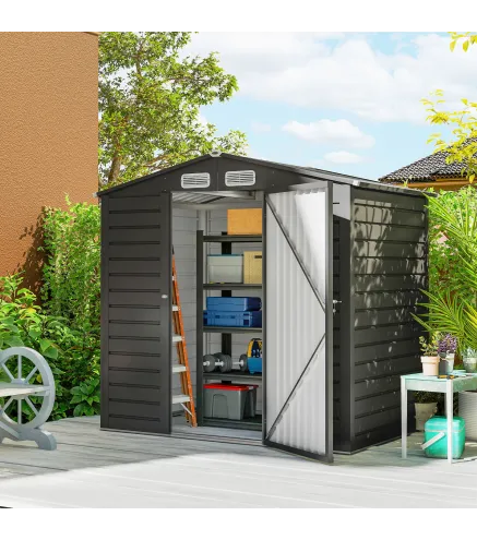 Caseta de Jardín Exterior 190x131x188 cm Cobertizo Metálico con 2 Ventilaciones y Puerta para Herramientas Gris