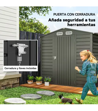 Caseta de Jardín Exterior 190x131x188 cm Cobertizo Metálico con 2 Ventilaciones y Puerta para Herramientas Gris