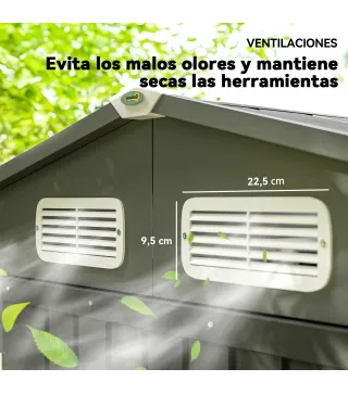 Caseta de Jardín Exterior 190x131x188 cm Cobertizo Metálico con 2 Ventilaciones y Puerta para Herramientas Gris