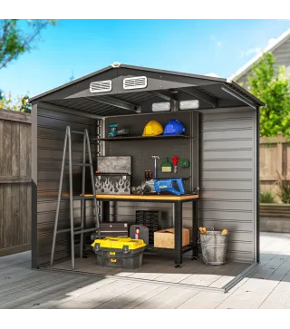 Caseta de Jardín Exterior 190x131x188 cm Cobertizo Metálico con 2 Ventilaciones y Puerta para Herramientas Gris