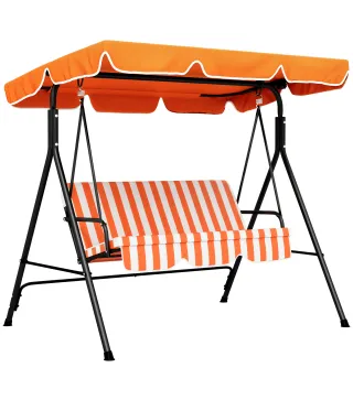 Balancín de Jardín Exterior Columpio de 3 Plazas con Toldo Ajustable y Marco de Acero 172x110x153 cm Naranja