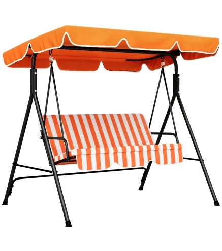 Balancín de Jardín Exterior Columpio de 3 Plazas con Toldo Ajustable y Marco de Acero 172x110x153 cm Naranja