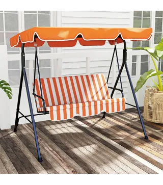 Balancín de Jardín Exterior Columpio de 3 Plazas con Toldo Ajustable y Marco de Acero 172x110x153 cm Naranja