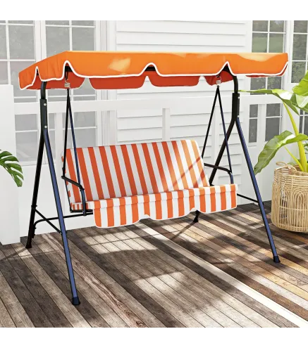 Balancín de Jardín Exterior Columpio de 3 Plazas con Toldo Ajustable y Marco de Acero 172x110x153 cm Naranja