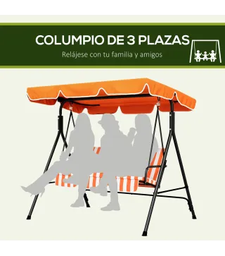 Balancín de Jardín Exterior Columpio de 3 Plazas con Toldo Ajustable y Marco de Acero 172x110x153 cm Naranja