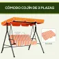 Balancín de Jardín Exterior Columpio de 3 Plazas con Toldo Ajustable y Marco de Acero 172x110x153 cm Naranja