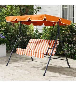 Balancín de Jardín Exterior Columpio de 3 Plazas con Toldo Ajustable y Marco de Acero 172x110x153 cm Naranja