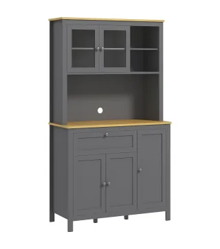 Alacena de Cocina Mueble Auxiliar de Cocina con 5 Puertas Estante Ajustable y Encimera de Microondas 100x40x180cm Gris