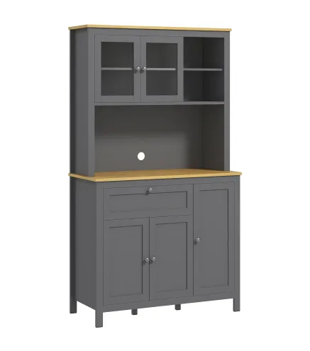 Alacena de Cocina Mueble Auxiliar de Cocina con 5 Puertas Estante Ajustable y Encimera de Microondas 100x40x180cm Gris