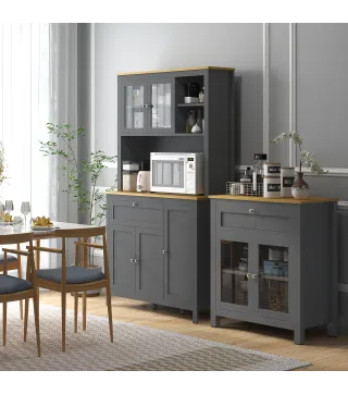 Alacena de Cocina Mueble Auxiliar de Cocina con 5 Puertas Estante Ajustable y Encimera de Microondas 100x40x180cm Gris