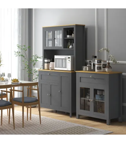 Alacena de Cocina Mueble Auxiliar de Cocina con 5 Puertas Estante Ajustable y Encimera de Microondas 100x40x180cm Gris