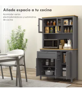 Alacena de Cocina Mueble Auxiliar de Cocina con 5 Puertas Estante Ajustable y Encimera de Microondas 100x40x180cm Gris