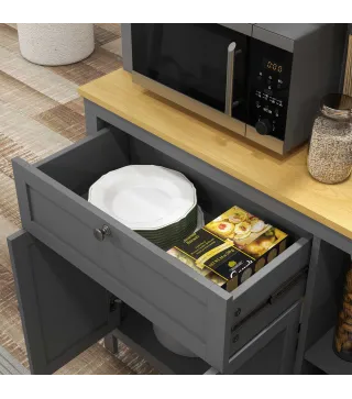 Alacena de Cocina Mueble Auxiliar de Cocina con 5 Puertas Estante Ajustable y Encimera de Microondas 100x40x180cm Gris