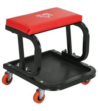 Taburete de Taller Móvil con Ruedas Bandeja para Herramientas y Estructura de Acero Carga 100 kg para Garaje Rojo