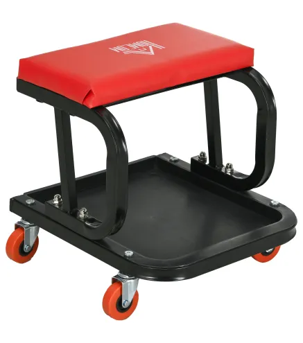 Taburete de Taller Móvil con Ruedas Bandeja para Herramientas y Estructura de Acero Carga 100 kg para Garaje Rojo