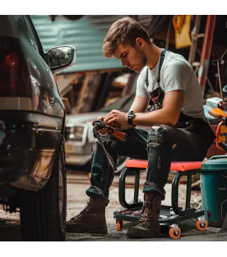 Taburete de Taller Móvil con Ruedas Bandeja para Herramientas y Estructura de Acero Carga 100 kg para Garaje Rojo