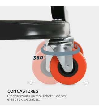 Taburete de Taller Móvil con Ruedas Bandeja para Herramientas y Estructura de Acero Carga 100 kg para Garaje Rojo
