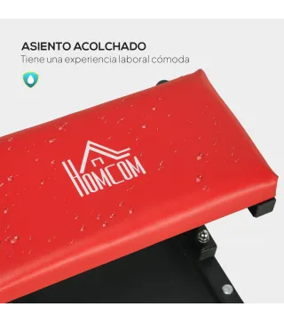 Taburete de Taller Móvil con Ruedas Bandeja para Herramientas y Estructura de Acero Carga 100 kg para Garaje Rojo