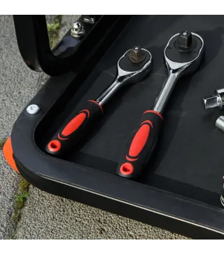 Taburete de Taller Móvil con Ruedas Bandeja para Herramientas y Estructura de Acero Carga 100 kg para Garaje Rojo