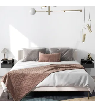 2 Mesitas de Noche Flotantes con 1 Cajón y Estante Abierto Diseño Moderno 35x32x22,5 cm Negro Brillo