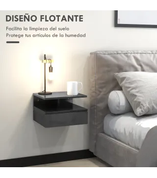 2 Mesitas de Noche Flotantes con 1 Cajón y Estante Abierto Diseño Moderno 35x32x22,5 cm Negro Brillo