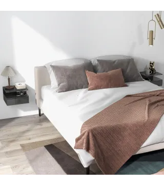 2 Mesitas de Noche Flotantes con 1 Cajón y Estante Abierto Diseño Moderno 35x32x22,5 cm Negro Brillo