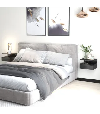 2 Mesitas de Noche Flotantes con 1 Cajón y Estante Abierto Diseño Moderno 35x32x22,5 cm Negro Brillo