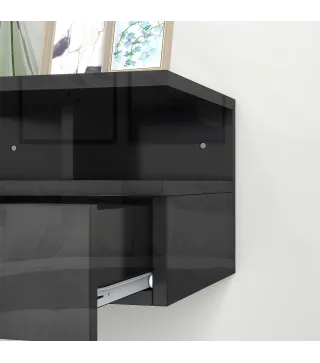 2 Mesitas de Noche Flotantes con 1 Cajón y Estante Abierto Diseño Moderno 35x32x22,5 cm Negro Brillo