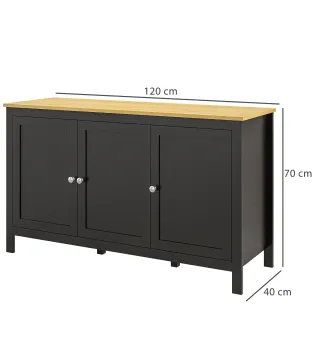 Aparador de 3 Puertas Aparador de Salón con Estantes Ajustables para Cocina Entrada Comedor Negro 120x40x70 cm
