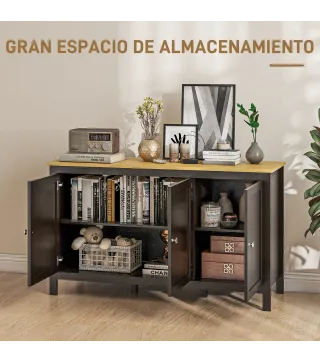Aparador de 3 Puertas Aparador de Salón con Estantes Ajustables para Cocina Entrada Comedor Negro 120x40x70 cm