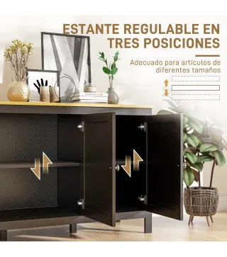 Aparador de 3 Puertas Aparador de Salón con Estantes Ajustables para Cocina Entrada Comedor Negro 120x40x70 cm