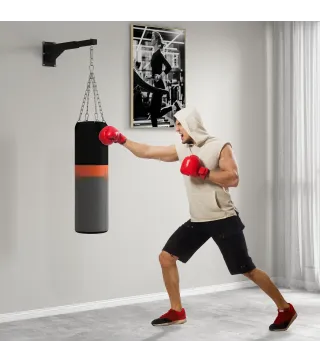 Soporte Saco Boxeo de Pared con Distancia Ajustable Gancho Giratorio Cadenas 45-65 cm Negro