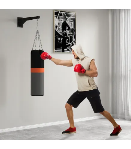 Soporte Saco Boxeo de Pared con Distancia Ajustable Gancho Giratorio Cadenas 45-65 cm Negro