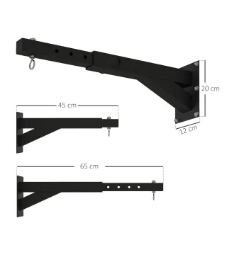 Soporte Saco Boxeo de Pared con Distancia Ajustable Gancho Giratorio Cadenas 45-65 cm Negro