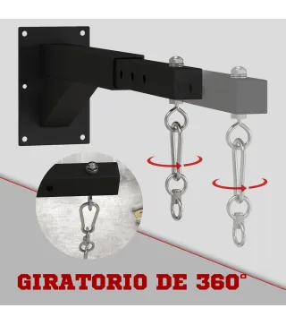 Soporte Saco Boxeo de Pared con Distancia Ajustable Gancho Giratorio Cadenas 45-65 cm Negro