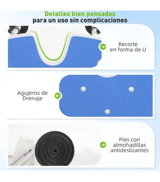 Silla de Ducha Antideslizante con Barra de Agarre con Ventosas Altura Regulable y Asiento en Forma de U Azul