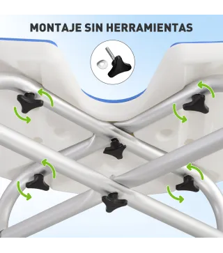 Silla de Ducha Antideslizante con Barra de Agarre con Ventosas Altura Regulable y Asiento en Forma de U Azul