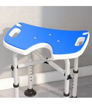 Silla de Ducha Antideslizante con Barra de Agarre con Ventosas Altura Regulable y Asiento en Forma de U Azul