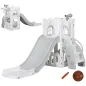 Tobogán Infantil 5 en 1 con Canasta de Baloncesto Telescopio Escalador y Cesta Inferior para Interior Blanco y Gris