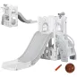 Tobogán Infantil 5 en 1 con Canasta de Baloncesto Telescopio Escalador y Cesta Inferior para Interior Blanco y Gris Tobogán Infantil 5 en 1 con Canasta de Baloncesto Telescopio Escalador y Cesta Inferior para Interior Blanco y Gris
