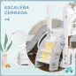 Tobogán Infantil 5 en 1 con Canasta de Baloncesto Telescopio Escalador y Cesta Inferior para Interior Blanco y Gris
