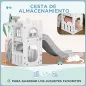 Tobogán Infantil 5 en 1 con Canasta de Baloncesto Telescopio Escalador y Cesta Inferior para Interior Blanco y Gris