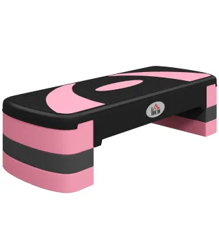 Step de Aeróbic para Fitness Antideslizante con Altura Regulable 3 Niveles de 10/15/20 cm Carga 150 kg 80x31x20 cm Rosa