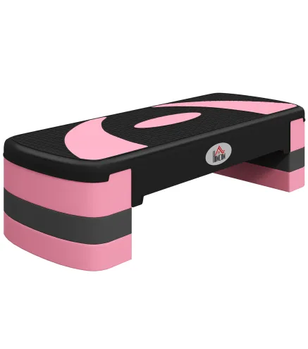 Step de Aeróbic para Fitness Antideslizante con Altura Regulable 3 Niveles de 10/15/20 cm Carga 150 kg 80x31x20 cm Rosa