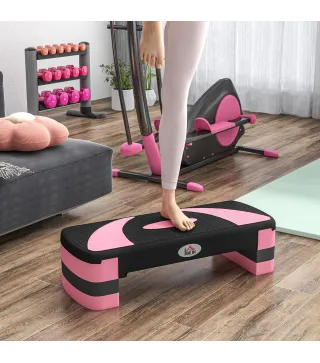 Step de Aeróbic para Fitness Antideslizante con Altura Regulable 3 Niveles de 10/15/20 cm Carga 150 kg 80x31x20 cm Rosa