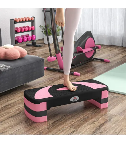 Step de Aeróbic para Fitness Antideslizante con Altura Regulable 3 Niveles de 10/15/20 cm Carga 150 kg 80x31x20 cm Rosa
