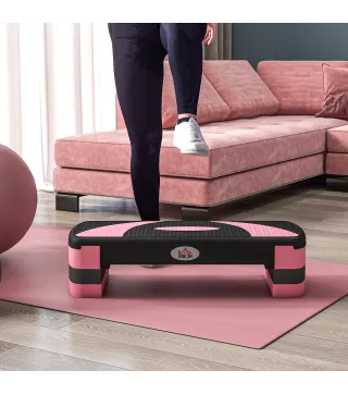 Step de Aeróbic para Fitness Antideslizante con Altura Regulable 3 Niveles de 10/15/20 cm Carga 150 kg 80x31x20 cm Rosa