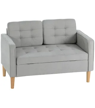 Sofá de 2 Plazas con Espacio de Almacenamiento Patas de Madera Respaldo Capitoné 117x62x78 cm Gris Claro
