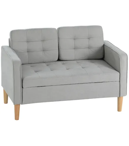 Sofá de 2 Plazas con Espacio de Almacenamiento Patas de Madera Respaldo Capitoné 117x62x78 cm Gris Claro